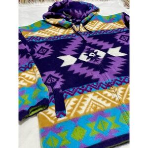 Vintage Yari Artesanias Ecuadorian Wool Sweater Teal Blue Purple Green‎ Aztec Lg